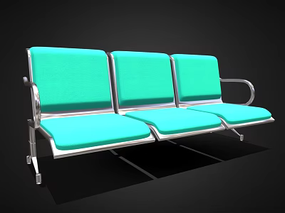 Turquoise Public Chair With Three Seats Metal Frame And Comfortable Seat Backrest 3d model