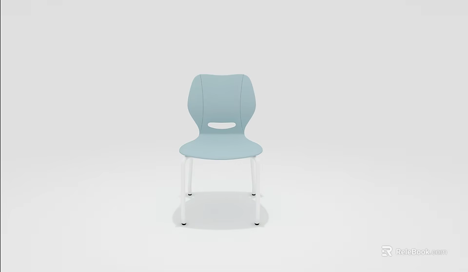 Light Blue Modern Single Chair With Curved Backrest And White Legs 3d model 
