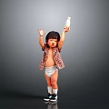 Cute Child Wearing Leopard Print Shirt White Diaper Holding Milk Bottle on Grey Background