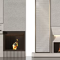 Modern Various Fireplace Designs With Stone Finish And Burning Flames 3d model