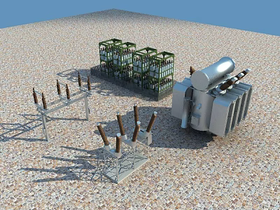 Industrial Equipment Setup With Transformer Unit High Voltage Insulators And Metal Frames 3d model