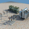 Industrial Equipment Setup With Transformer Unit High Voltage Insulators And Metal Frames