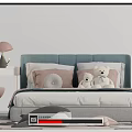 Cozy Double Bed Bedroom Interior With Soft Pillows Teddy Bear And Nightstand Lamp