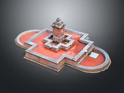 Traditional Architectural Structure With Red Square Platform And Circular Base Design 3d model