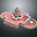 Traditional Architectural Structure With Red Square Platform And Circular Base Design