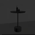 Modern Black Round Side Table With Cylindrical Base And Decorative Candles 3d model