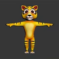 Cute Cartoon Tiger Character With Big Eyes Yellow Body Black Stripes And Open Arms