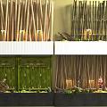 Modern Bamboo Partition Design With Green Panels Lighting And Decorative Elements 3d model