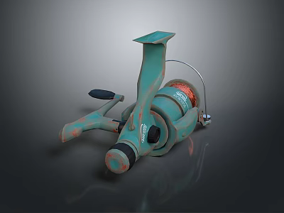 Vintage Teal Fishing Reel With Metal Spool And Ergonomic Handle Design 3d model