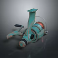 Vintage Teal Fishing Reel With Metal Spool And Ergonomic Handle Design