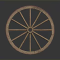 Vintage Automotive Wheel Part With Wooden Spokes And Red Rim Design