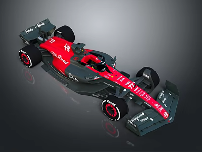 Red And Black Formula 1 Racing Car With Aerodynamic Bodywork And Sponsor Logos 3d model