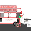 Red and White Mobile Food Truck With Fruity Fritters Sign Awning and Balloons