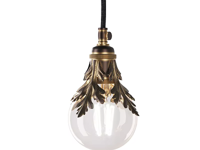 Vintage Brass Chandelier With Intricate Leaf Accents And Clear Glass Bulb 3d model