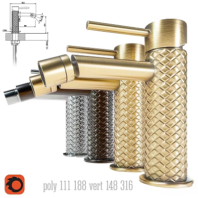 Stylish Faucets With Woven Texture In Gold Silver And Black Finishes 3d model