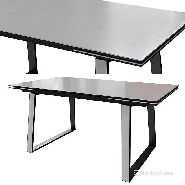 Modern Dining Table With Sleek Surface And Geometric Metal Leg Design 3d model