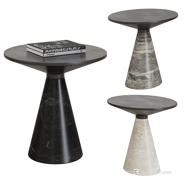 Modern Side Tables With Conical Marble Bases And Round Tops Design 3d model 