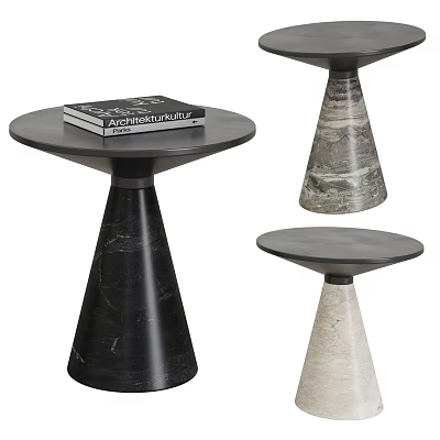 Modern Side Tables With Conical Marble Bases And Round Tops Design 3d model