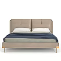 Modern Double Bed With Leather Headboard And Soft Neutral Tones Pillows Design 3d model