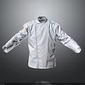 White Professional Chef Coat With Long Sleeves Blue Trim And Orange Sleeve Patch