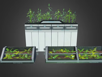 Indoor Vegetable Plants Growing In Multiple Planter Boxes With Shelf Setup 3d model