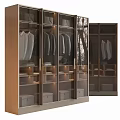 Modern Wardrobe Interior with Glass Doors Hanging Clothes Shelves and Drawers