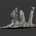 Wooden Stone Tree Stumps With Exposed Roots Green Foliage And Natural Base