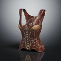 Vintage Brown Leather Corset With Gold Accents And Intricate Stitching Patterns