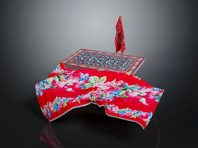 Red Floral Pattern Square Rug With Intricate Traditional Designs And Decorative Details 3d model
