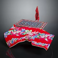 Red Floral Pattern Square Rug With Intricate Traditional Designs And Decorative Details