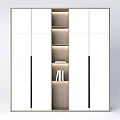 Modern Wardrobe Design With White Panels Open Shelf Lighting And Black Handles