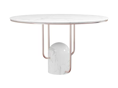 Modern Round White Marble Dining Table With Rose Gold Metal Frame And Pedestal Base 3d model