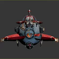 Cartoon Airplane With Red And Gray Body Propeller Flames On Wings And Blue Transparent Cockpit
