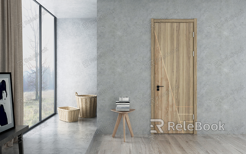 Modern swing door wooden door floor to ceiling window model