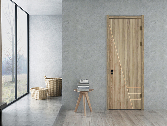 Modern swing door wooden door floor to ceiling window 3d model