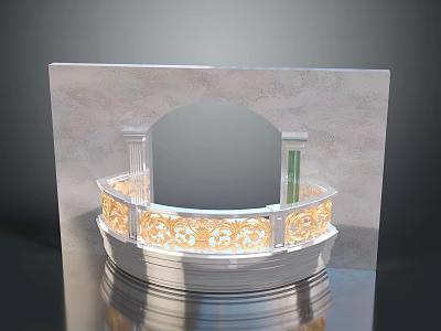Decorative Platform Scene Component with Arched Archway Golden Patterned Railing and Mirror Background 3d model