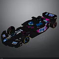 F1 Race Car With Black Blue Pink Livery BVV Logo Streamlined Body And Colorful Wheels