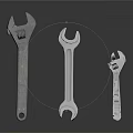 Three Metal Wrenches In Various Sizes As Mechanical Repair Tools 3d model
