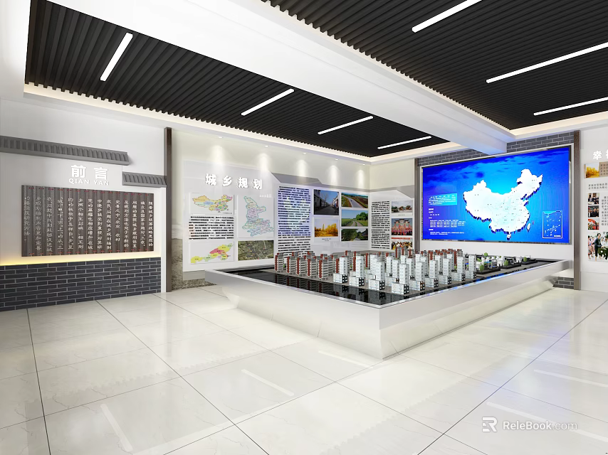 China Exhibition Hall Interior With Map Display Models And Information Panels 3d model