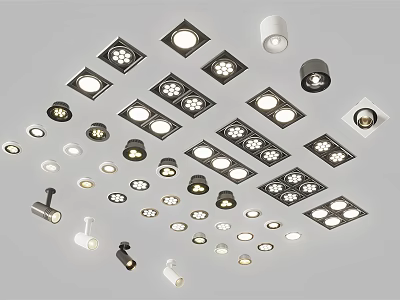 Various Downlights and Spotlights with Square Round Shapes Black White Modern Designs 3d model