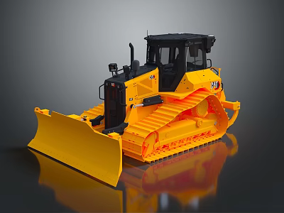 Yellow Heavy Duty Bulldozer With Crawler Tracks Front Blade And Cab 3d model