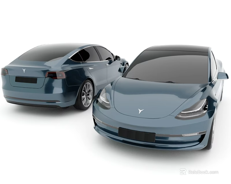 Two Blue Modern Electric Sedans With Sleek Exterior Design And Headlights 3d model 