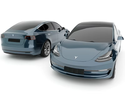 Two Blue Modern Electric Sedans With Sleek Exterior Design And Headlights 3d model