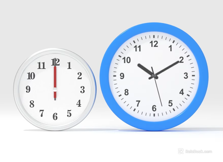 Two Wall Clocks With White And Blue Frames Showing Numbers And Hands 3d model 