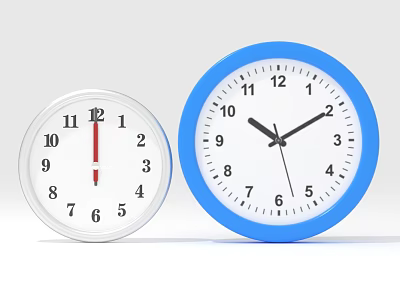 Two Wall Clocks With White And Blue Frames Showing Numbers And Hands 3d model