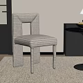 Modern Black And White Striped Dining Chair In Living Room With Rug And Side Table