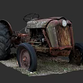 Vintage Weathered Old Rusty Tractor With Large Wheels On Grassy Ground 3d model