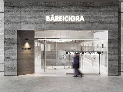 BAREICIGRA Clothing Store Modern Exterior Design With Stone Wall Glass Door And Storefront Window 3d model