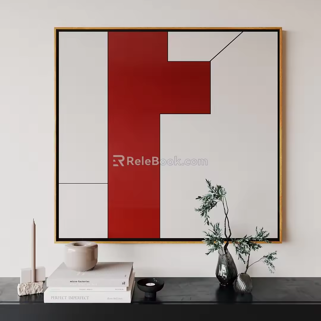Modern abstract painting abstract minimalist red decorative painting 3d model