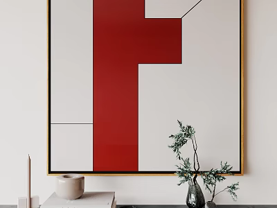 Modern abstract painting abstract minimalist red decorative painting 3d model